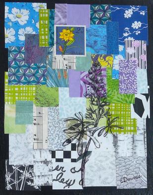 blue lupine illustration collage quilt colorful dopamine decor