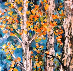 birch trees fall collage art