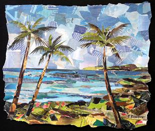 landscape ocean palm trees collage art