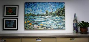 landscape collage painting sacramento california american river series eileen downes torn paper